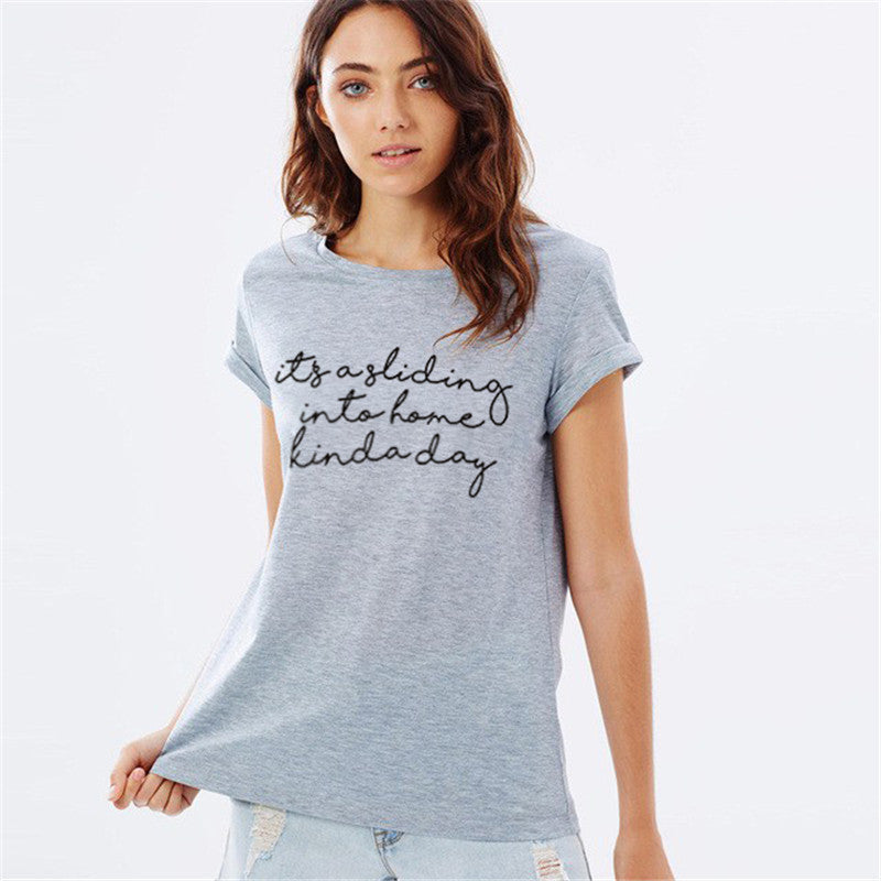 WT0088 Novo Design Sua Um Deslizamento Em Casa Meio Dia Engraçado Dizendo Impressão Mulheres camiseta