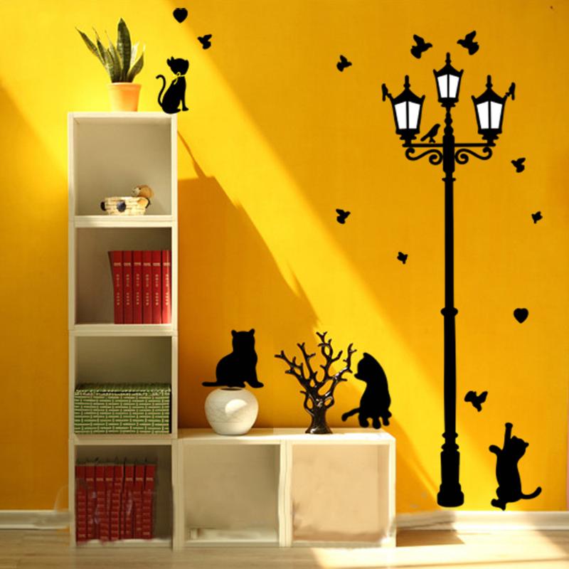 Novo Design Removível Street Lamp Cats Home Decor Quarto Adesivo de Parede Decal Art Vinyl 50x70 cm Novo LD789 E5M1